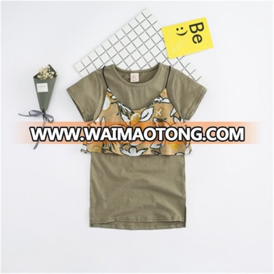 Korean style summer green kids t shirt two piece dress price